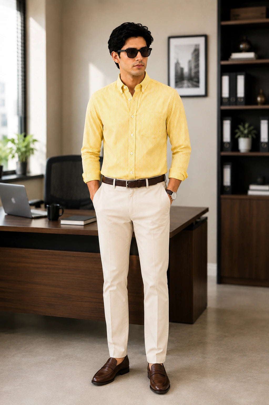 Men's Yellow Striped Cotton Shirt | Full Sleeve Casual Shirt
