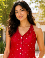 Women's Red Printed Halter Neck Sleeveless Casual Top