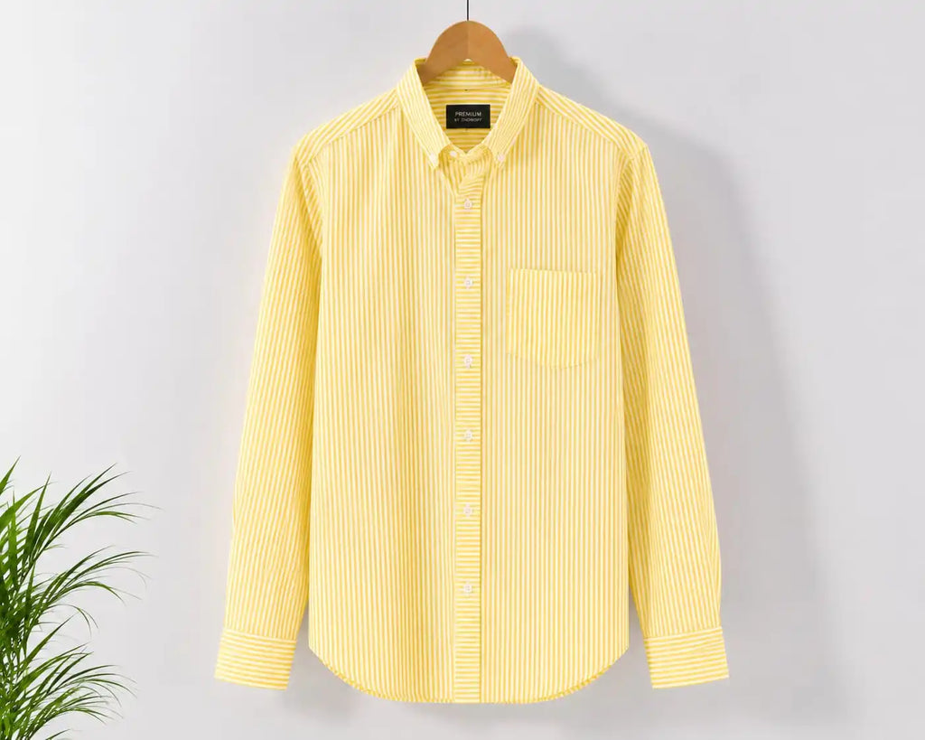 Men's Yellow Striped Cotton Shirt | Full Sleeve Casual Shirt
