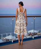 Floral Print Tiered Midi Dress with Lace Trim & Smocked Back