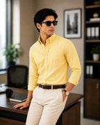 Men's Yellow Striped Cotton Shirt | Full Sleeve Casual Shirt