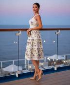 Floral Print Tiered Midi Dress with Lace Trim & Smocked Back