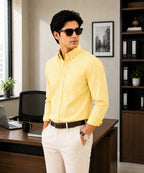 Men's Yellow Striped Cotton Shirt | Full Sleeve Casual Shirt