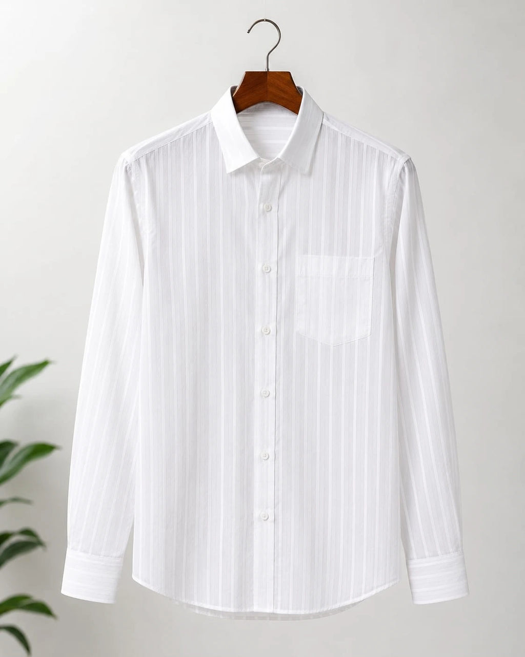 Men's White Pure Cotton Striped Full Sleeve Shirt