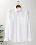 Men's White Pure Cotton Striped Full Sleeve Shirt