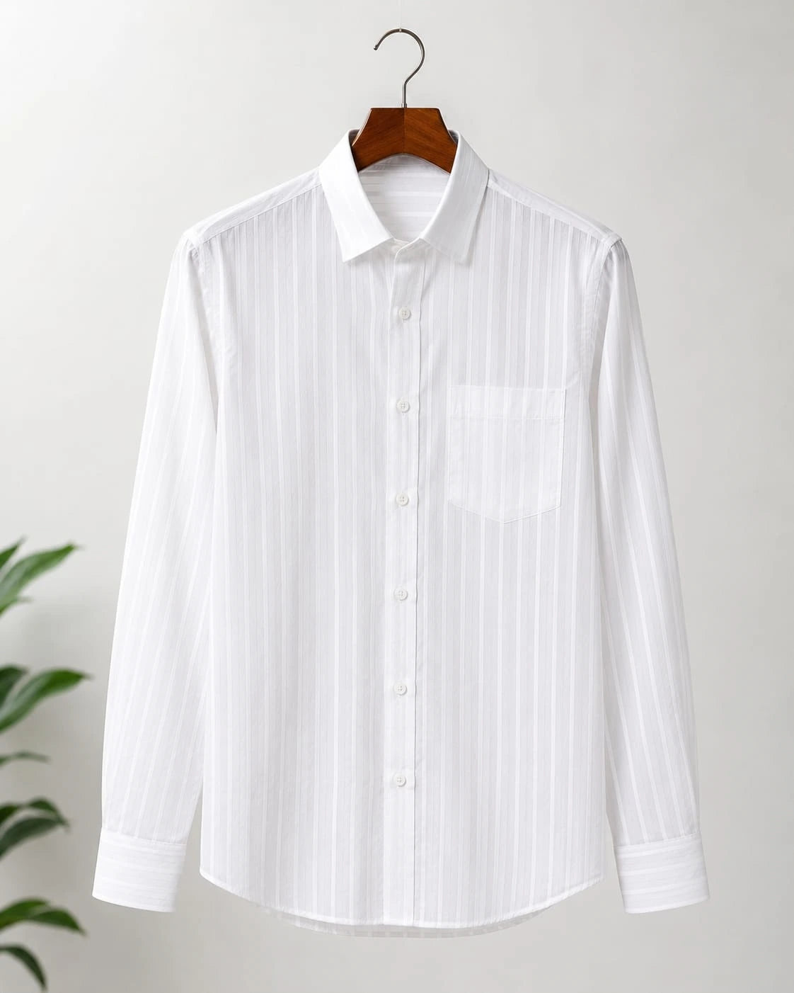 Men's White Pure Cotton Striped Full Sleeve Shirt