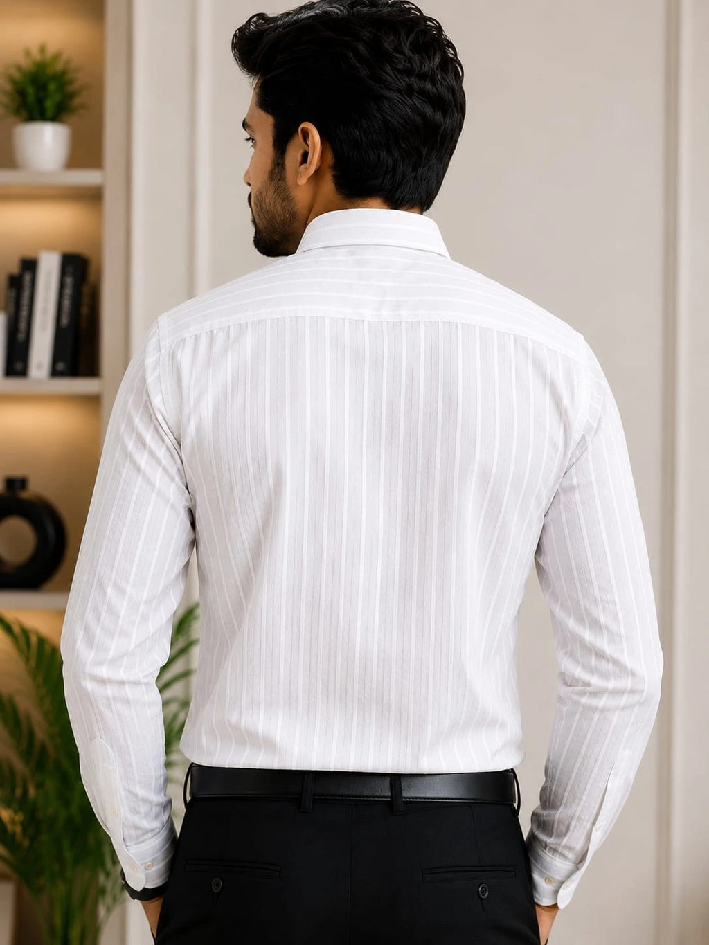 Men's White Pure Cotton Striped Full Sleeve Shirt