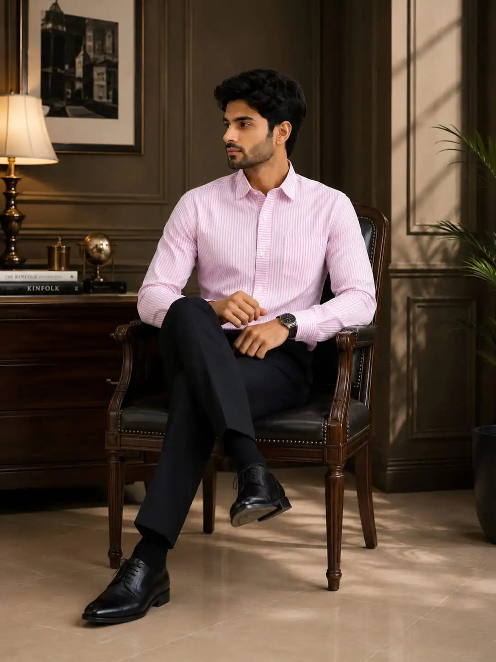 Men's Pink Pure Cotton Striped Shirt