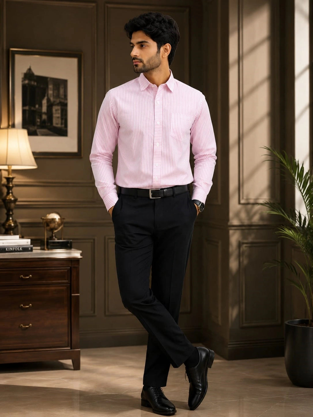Men's Pink Pure Cotton Striped Shirt
