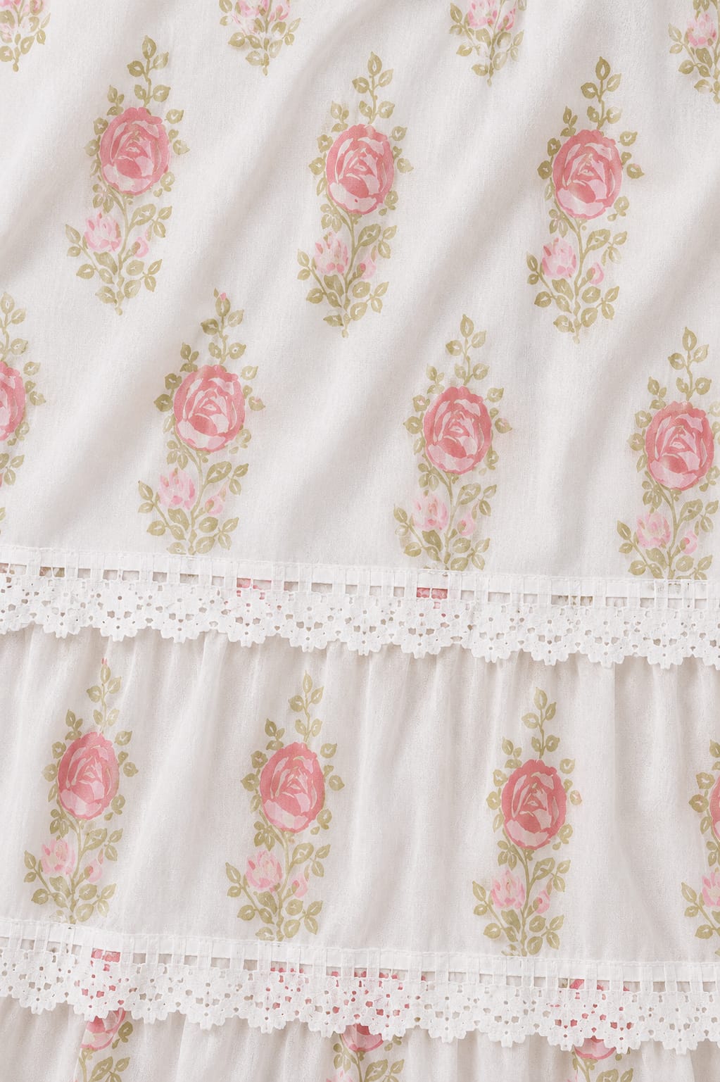 White Pink Rose Print 100% Cotton Maxi Dress For Women's
