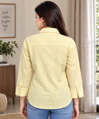 Yellow and White Vertical Striped 100% Pure Cotton Women's Shirt