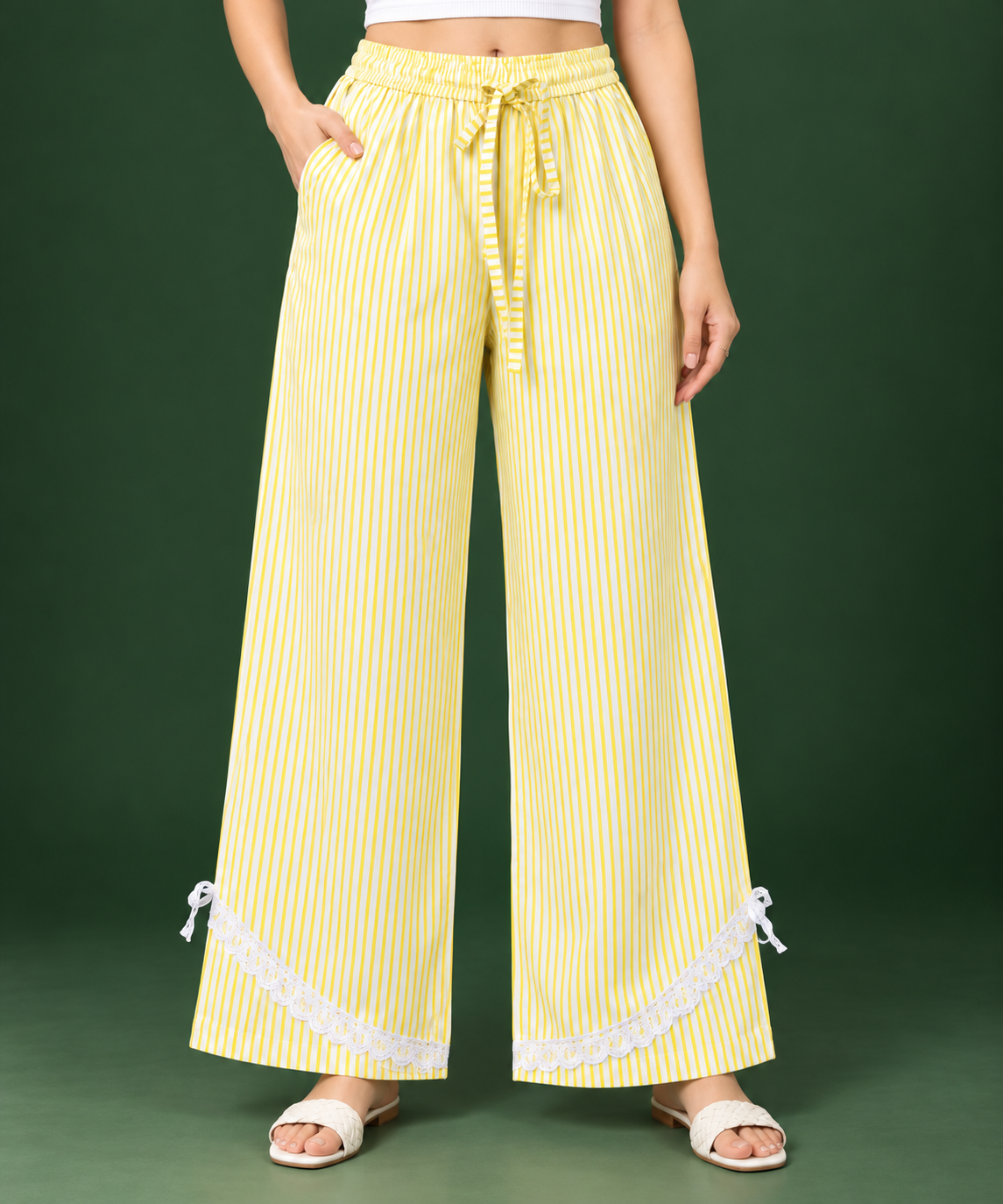 Women’s Cotton Palazzo Pants with Lace Hem