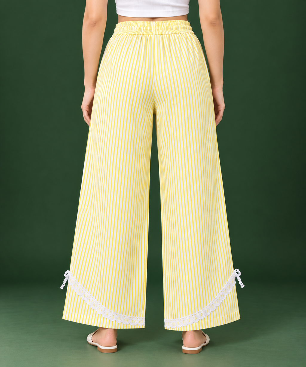 Women’s Cotton Palazzo Pants with Lace Hem