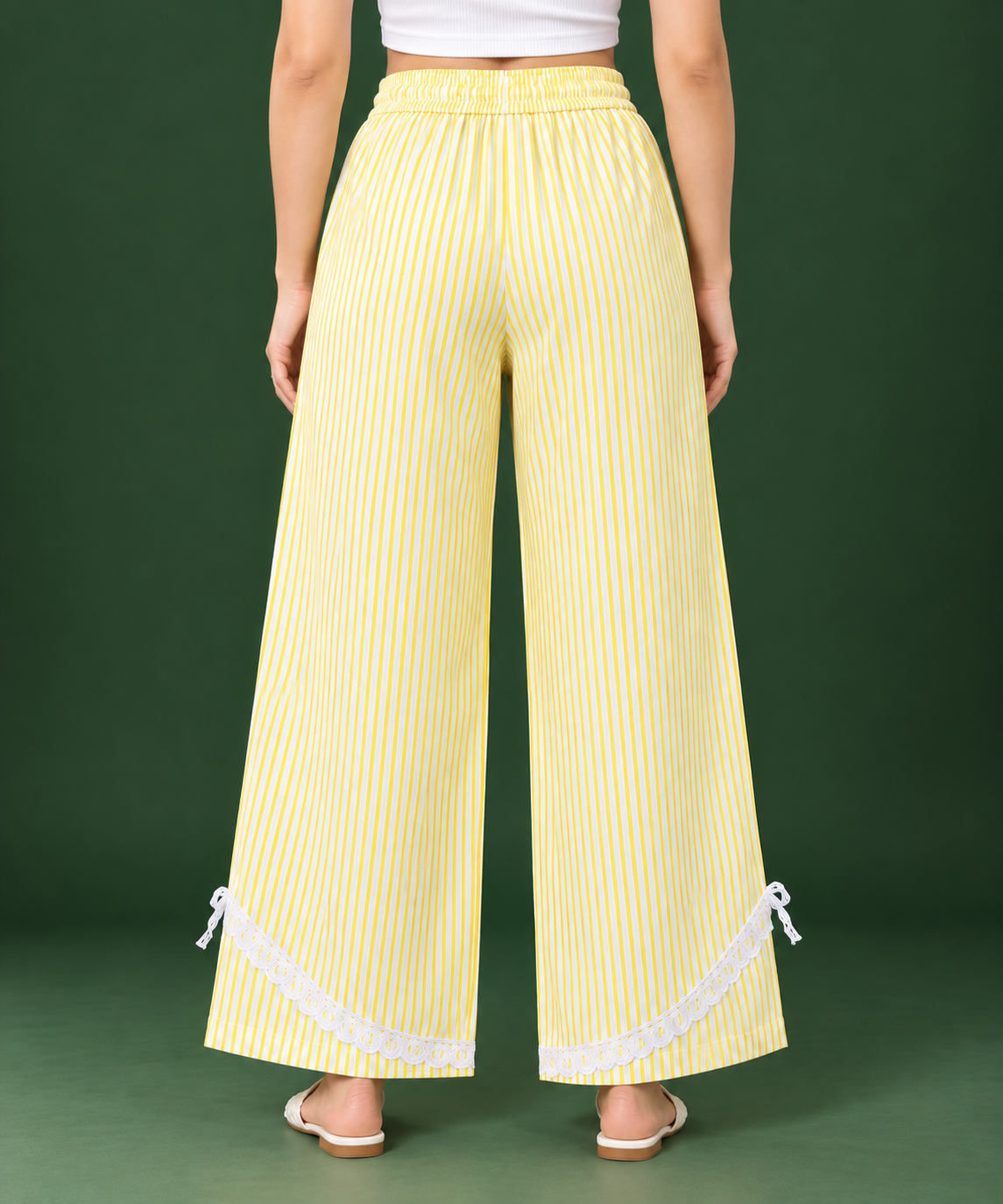 Women’s Cotton Palazzo Pants with Lace Hem
