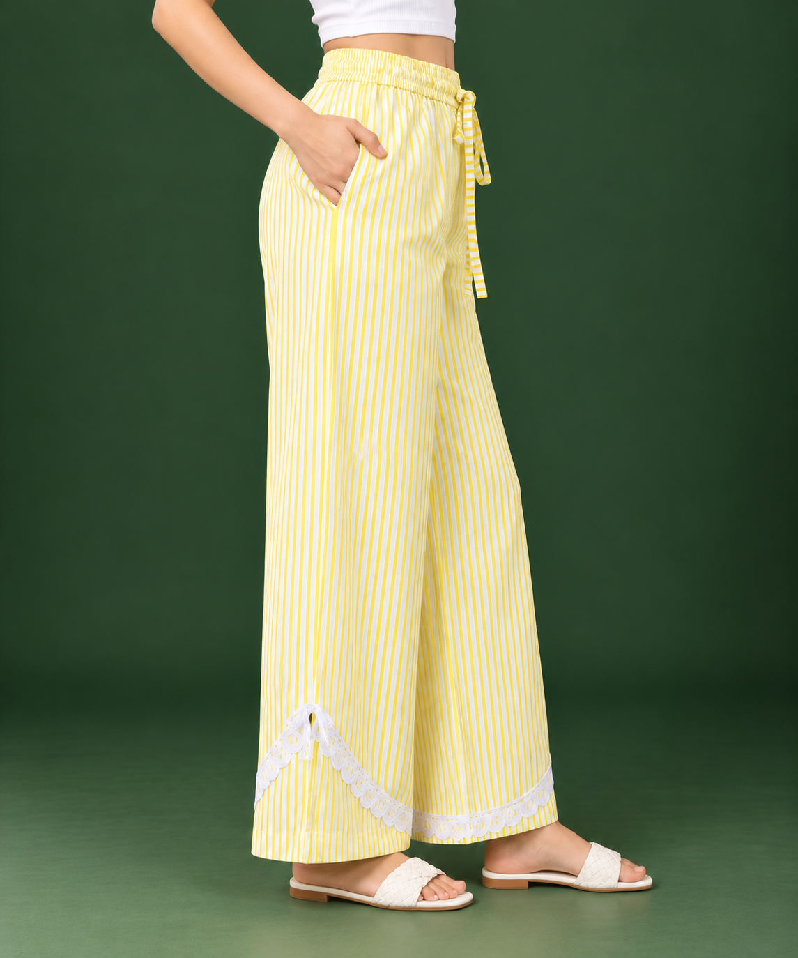 Women’s Cotton Palazzo Pants with Lace Hem