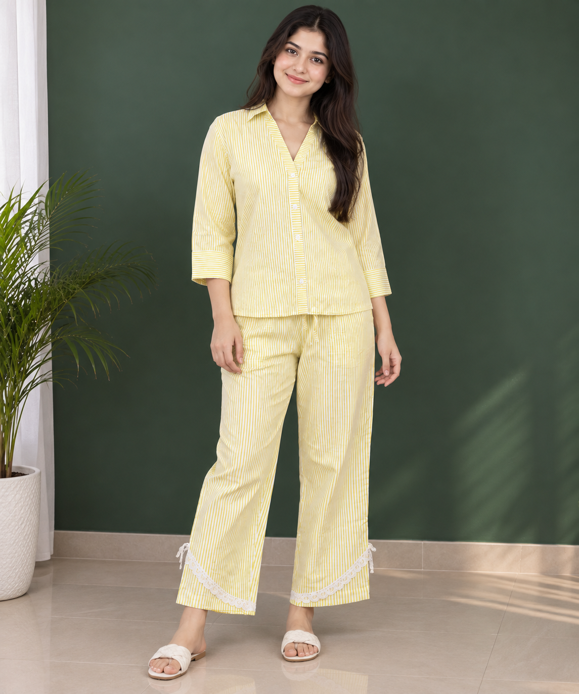 Women’s Cotton Striped Co-Ord Set | Shirt & Wide Leg Pants