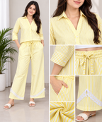 Women’s Cotton Striped Co-Ord Set | Shirt & Wide Leg Pants