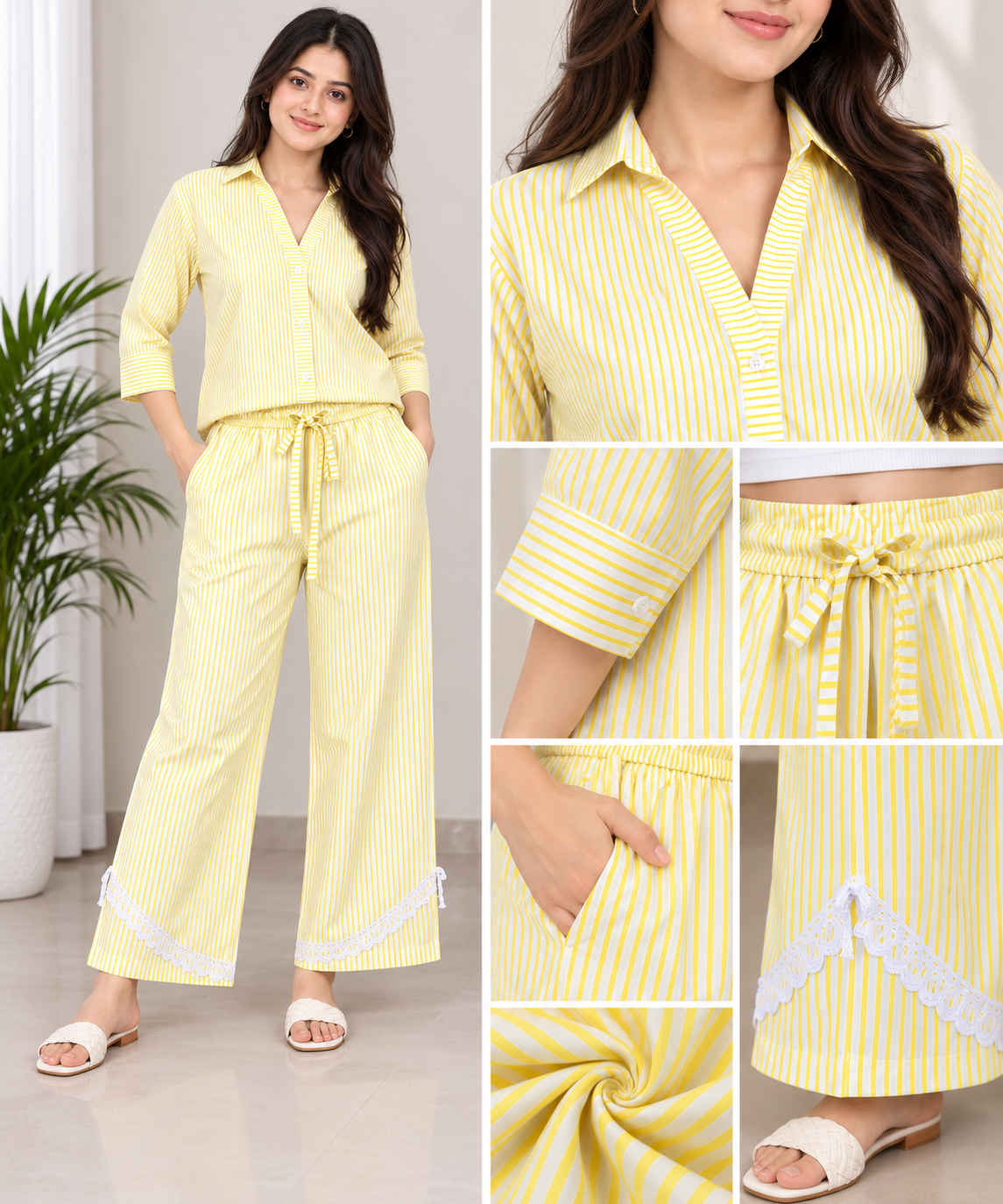 Women’s Cotton Striped Co-Ord Set | Shirt & Wide Leg Pants