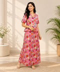 Women's Cotton Pomegranate Print Peplum Top & Maxi Skirt Co-Ord Set
