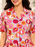 Women's Cotton Pomegranate Print Peplum Top & Maxi Skirt Co-Ord Set