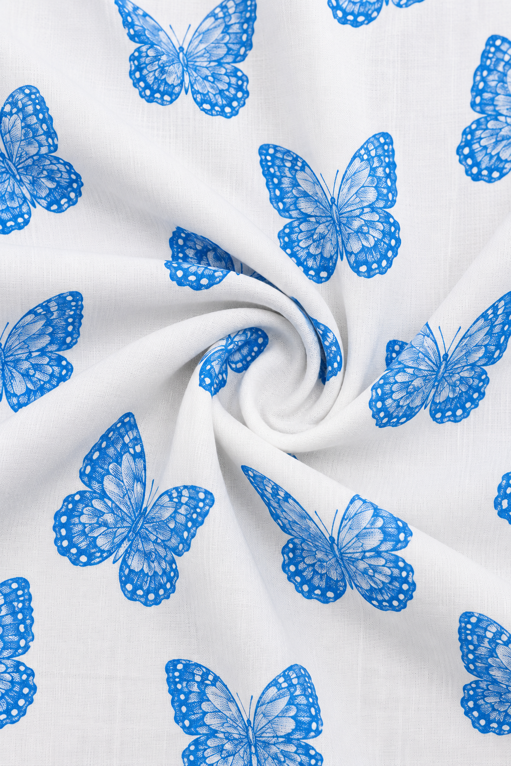 Blue Butterfly Print Front Tie-Up Cotton Women Top