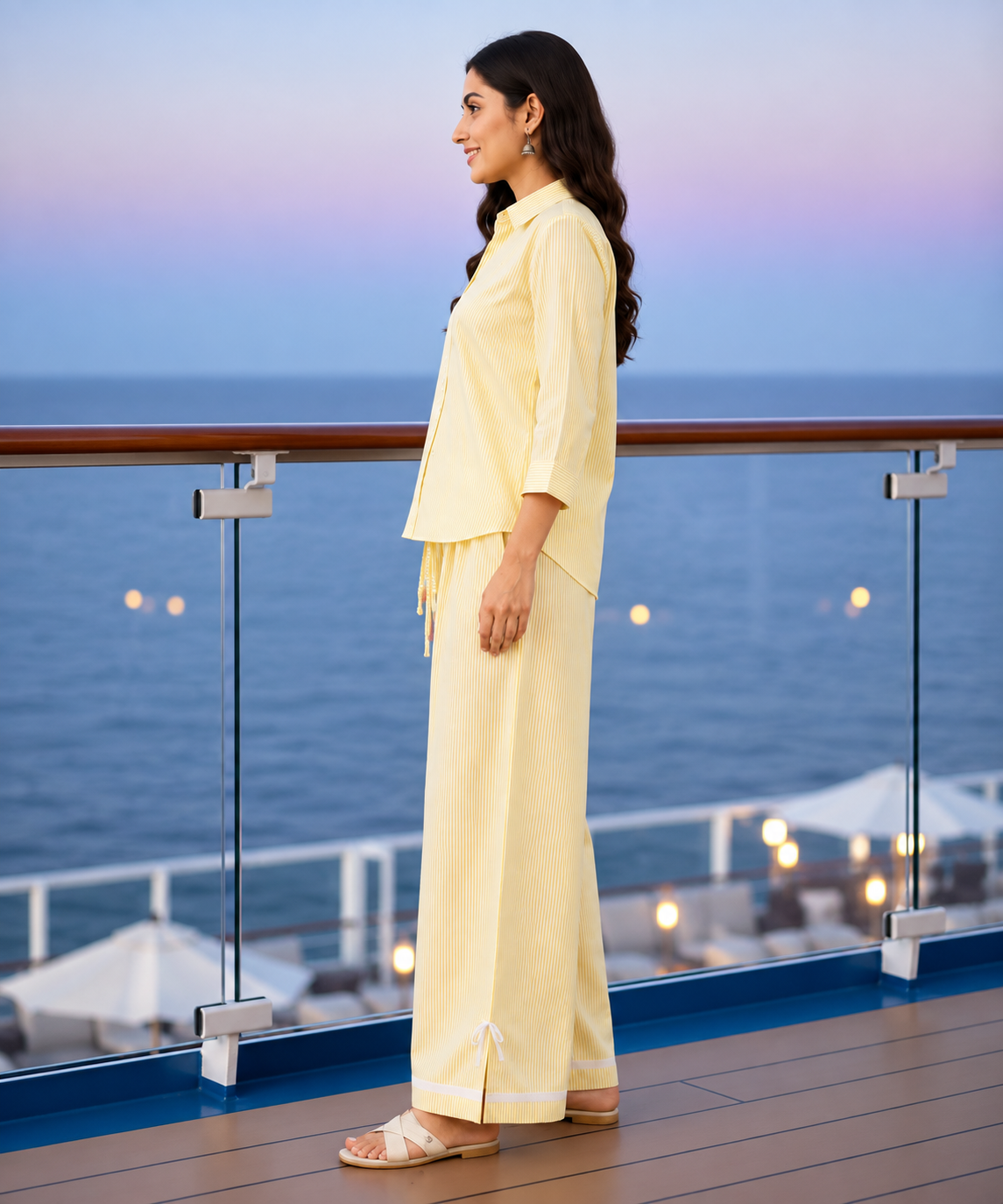 Yellow Striped Pure Cotton 2-Piece Co-Ord Set