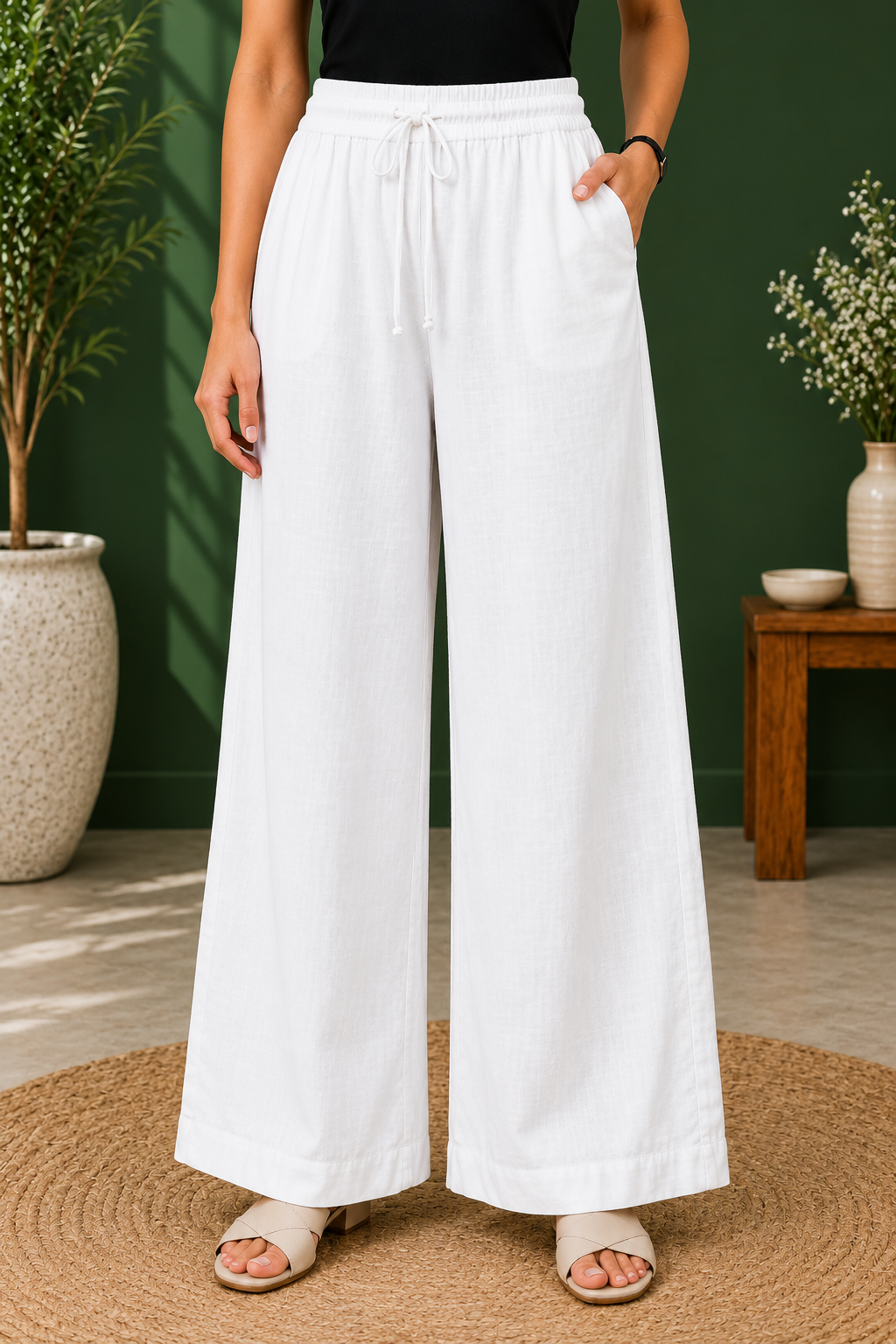 Women’s Pure Cotton High-Waist Wide-Leg Palazzo Pant