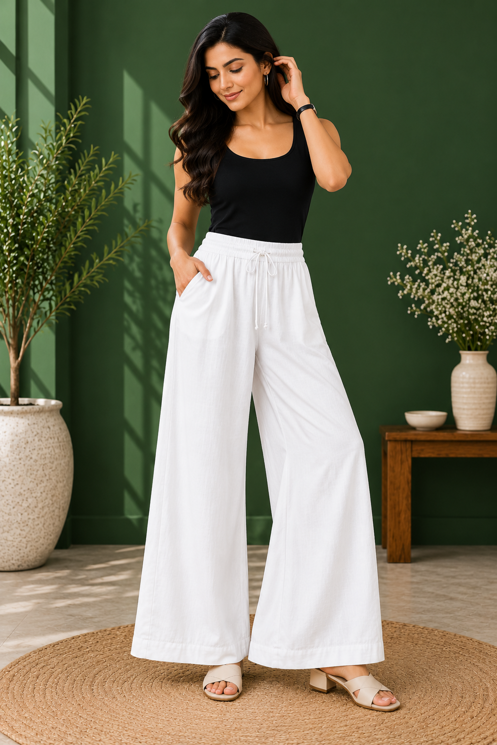 Women’s Pure Cotton High-Waist Wide-Leg Palazzo Pant