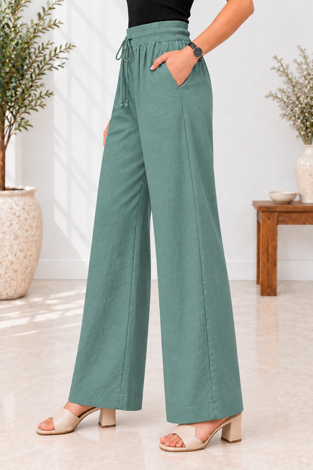 Women’s Pure Cotton High-Waist Wide-Leg Palazzo Pant