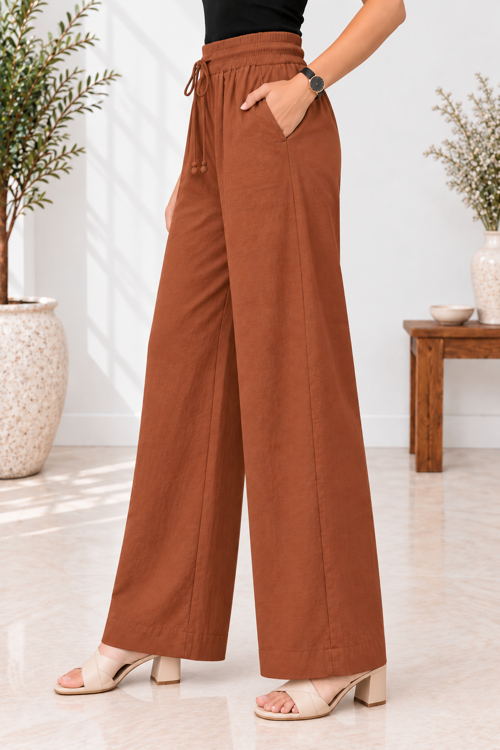 Women’s Pure Cotton High-Waist Wide-Leg Palazzo Pant
