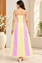 Vibrant Yellow & Pink Striped Cotton Cami Maxi Dress