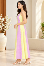 Vibrant Yellow & Pink Striped Cotton Cami Maxi Dress