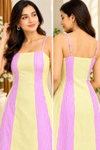 Vibrant Yellow & Pink Striped Cotton Cami Maxi Dress