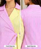 Pink & Yellow Striped Cotton Wrap Blouse for Women