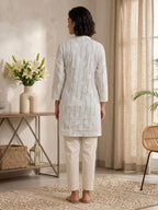 Powder Blue Floral Print Rayon lurex Kurta