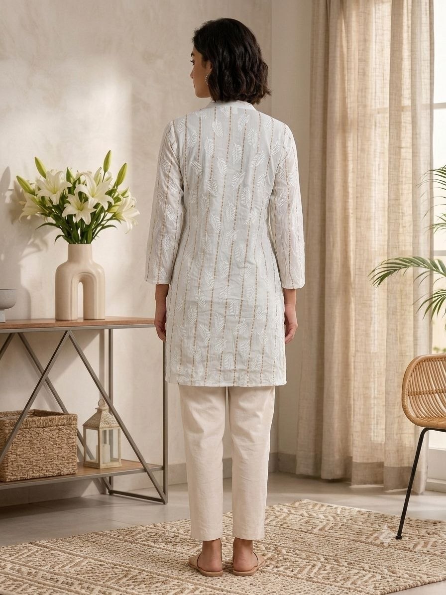 Powder Blue Floral Print Rayon lurex Kurta