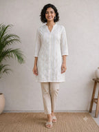 Powder Blue Floral Print Rayon lurex Kurta