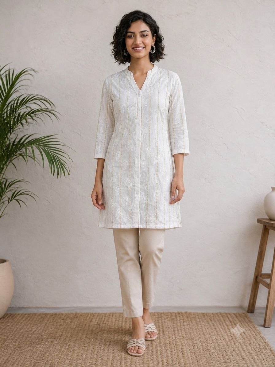 Powder Blue Floral Print Rayon lurex Kurta